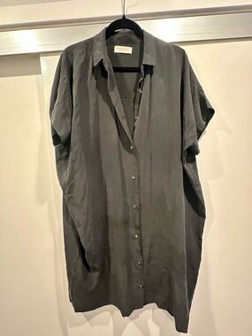 Everlane Silk Oversized Button-Up Shirt Dress in Charcoal